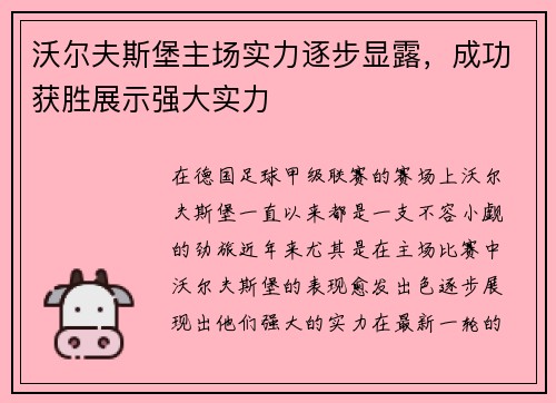 沃尔夫斯堡主场实力逐步显露，成功获胜展示强大实力